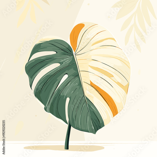 Minimal Variegated Monstera Leaf Vector