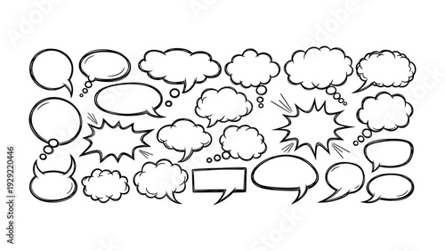 Conversation Bubbles: A collection of various empty speech bubbles, each ready to convey thoughts, ideas, or dialogues. Perfect for adding a dynamic visual element.