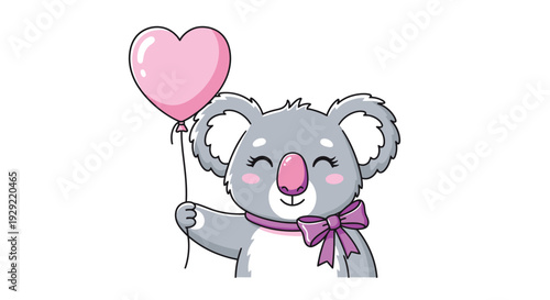 Koala holding heart shaped balloon for love celebration