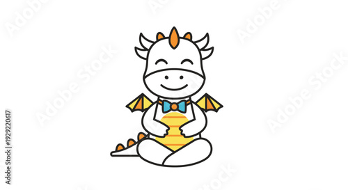 Cute Dragon Baby with Wings and Bow Tie Sitting