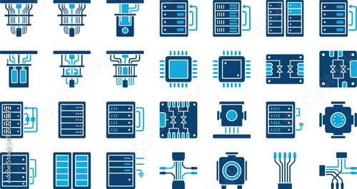 Set of 30 Quantum Computing and Server Rack Icons Vector