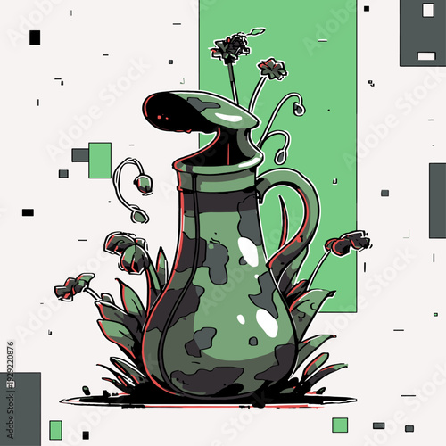 Minimalist Carnivorous Pitcher Plant Botanical Icon