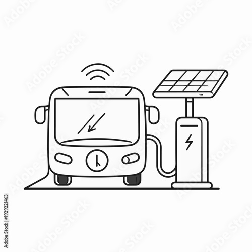 Modern city bus using solar panel technology to power transportation. Focus on eco-friendly urban mobility, promoting sustainable transport solutions. 