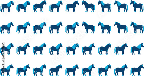 Seamless Pattern of Blue Horses Vector