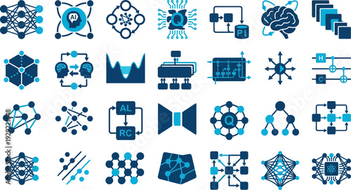 Set of 30 Artificial Intelligence and Machine Learning Icons Vector