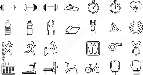 Fitness and Sports Icons Set - Health and Exercise Vector Graphics