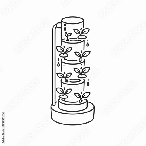 Innovative urban gardening tower showcases sustainable living and environmentally conscious design with the illustration, perfect for highlighting concepts such as sustainability, urban agriculture.