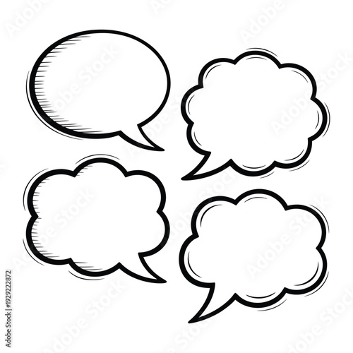 Thought Bubbles: Four unique thought bubbles, each with its own shape and outline, offer space for imaginative text or messages, ready to bring your ideas to life.