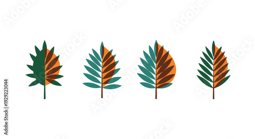 Palm Leaf Line art simple minimal color illustration