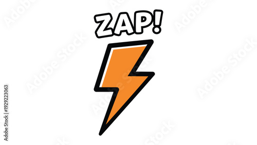 Zap! Power Symbol: A bold orange lightning bolt, accompanied by the word ZAP!, symbolizes sudden energy and impact, perfect for design and concepts. 