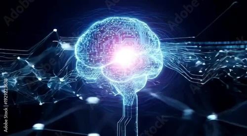 Futuristic glowing digital brain representing artificial intelligence and neural networks