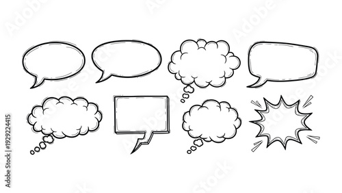 Comic Speech Bubbles: A collection of various comic speech bubbles, perfect for adding text or conveying thoughts and dialogue in a dynamic and engaging manner.