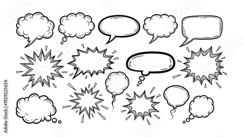 Comic Bubble Speech Collection: Diverse collection of comic speech bubbles and thought bubbles. perfect for communication, conversation, or creative expression.
