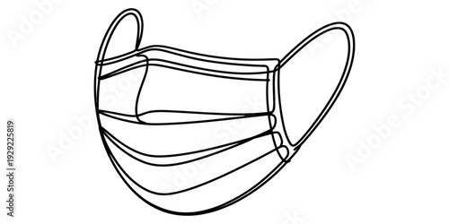 Minimalist continuous line drawing of protective face mask health safety illustration