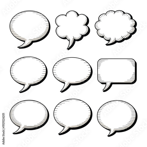 Conversation Bubbles Illustration: A collection of various comic-style speech bubbles, each ready to convey messages, thoughts, or ideas.