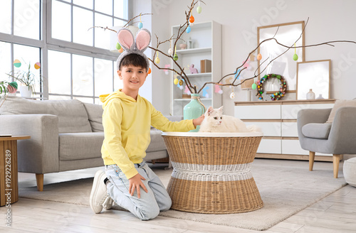 Cute little boy in bunny ea...