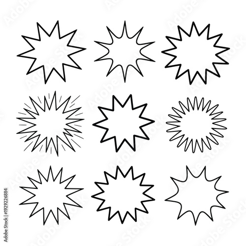 Bursting with Creativity: A collection of various hand-drawn starbursts, ready to bring energy and excitement to any project. Perfect for adding a dynamic element to your designs. 