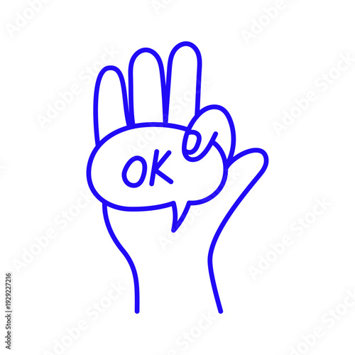 Vector hand drawn gesture, doodle sketchy illustration, hand showing ok sign, agreement, teamwork concept