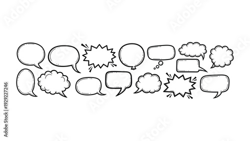 Speak Bubbles Variety: A collection of diverse speak bubbles, capturing a wide array of expressions. conveying the different modes of thought.