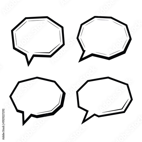 Dialogue Bubbles Collection: A set of four empty dialogue bubbles, ideal for adding text to create conversation and communicate thoughts or ideas.