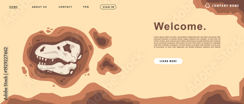 Prehistori website hero header template editable vector web UI design with balanced composition. Ideal for education platforms, museum websites, science presentations.