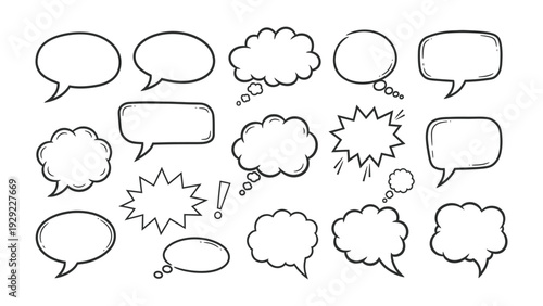 Speech Bubbles: A collection of various hand-drawn speech bubbles, perfect for conveying thoughts, ideas, and dialogue in creative and expressive ways. 