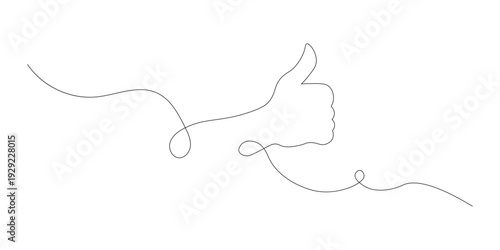 Continuous line drawing of a human hand showing a positive thumb sup gesture in a minimalist style