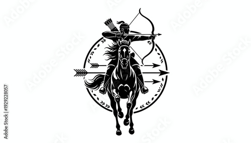Mounted Archer Vector – Horseback Warrior, Archery Silhouette, Historical Combat Graphic