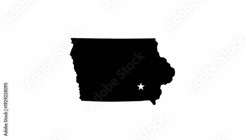 Iowa state silhouette vector illustration with detailed borders, Midwestern USA map design, geographic outline, educational cartography, black shape comparison, minimal style reference vector graphic