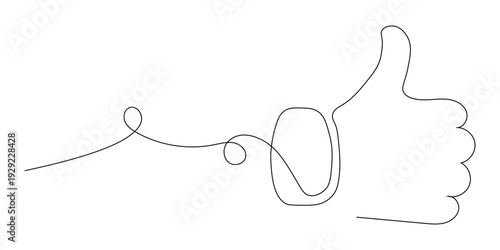 Minimalist continuous line art drawing of a human hand showing an approval sign or positive gesture isolated on transparent background