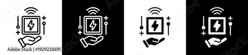 Energy Control Icon Set In Black And White Filled Style Collection