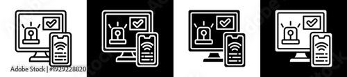 Alarm System Icon Set In Black And White Filled Style Collection