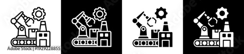 Factory Automation Icon Set In Black And White Filled Style Collection