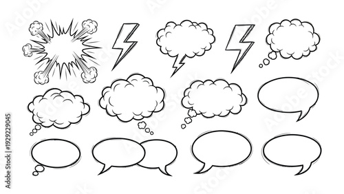 Comic Book Speech Bubbles Set: A collection of meticulously crafted comic book speech bubbles, evoking drama, thought, and energetic outbursts.