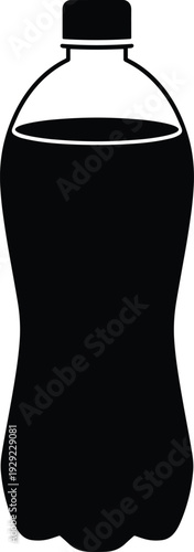 Plastic soda bottle silhouette icon, soft drink container illustration, carbonated beverage packaging symbol, black vector graphic isolated on white background for branding design
