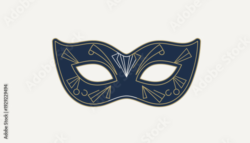 Masquerade Mask Vector – Dark Blue, Gold Details, Festive Costume, Celebration Graphic