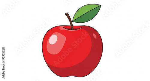 Vibrant red apple with green leaf, a delicious and healthy fruit, perfect for snacks.
