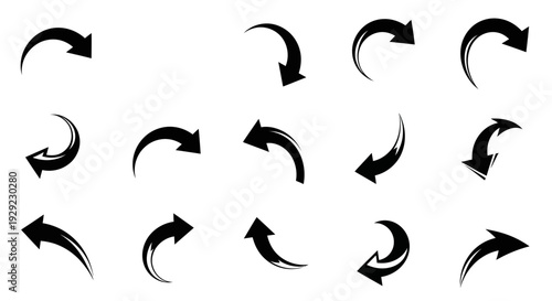 Minimalist Hand-Drawn Curved Black Arrow Vector Icon Set