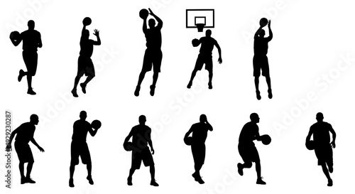 Set of Basketball Player Silhouettes  Vector icons Illustration of Athletes Playing