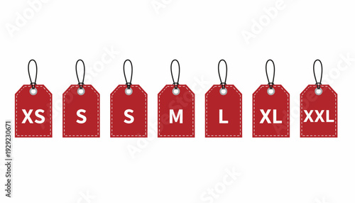 Clothing Size Tags Vector – XS to XXL, Fashion Retail, Apparel Measurement Graphic