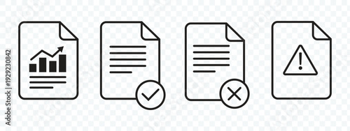 Signed contract icon flat and thin stroke vector pack. Editable icons set. Office document icon set in line style. download  print office Contract  Checklist Symbols sign for apps and website  vector.