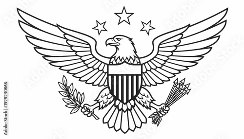 Bald Eagle Emblem Vector – Olive Branch, Arrows, Shield, Stars, American National Symbol