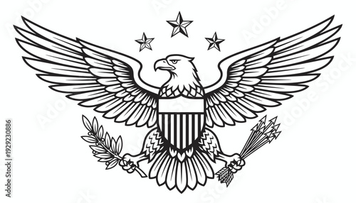 Bald Eagle Emblem Vector – Olive Branch, Arrows, Shield, Stars, American National Symbol