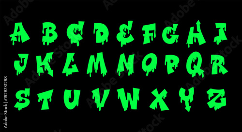 Dripping Slime Font - Neon Green Horror Alphabet on Black Background