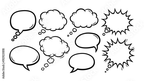 Thought Bubbles: A collection of various hand-drawn thought bubbles, perfect for conveying ideas, thoughts, and inner dialogue in a creative and engaging way.