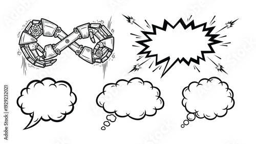 Infinity Symbol and Speech Bubbles: This image showcases a collection of thought bubbles and an infinity symbol, each crafted with a distinct comic style, designed to grab your attention.