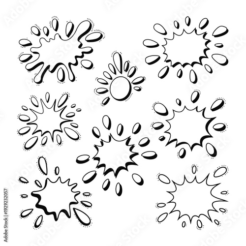 Burst of Creativity: A collection of dynamic ink splash shapes, ideal for adding a touch of artistic flair to any project.