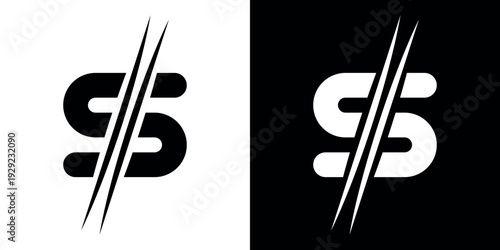 Black and white ss with diagonal lines ss letter s