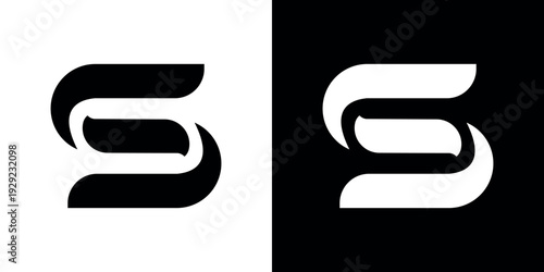 Black and white on split background letter S symbol