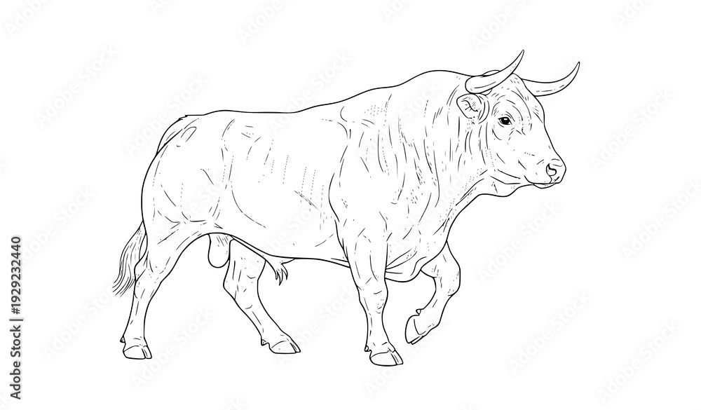 Obraz premium Realistic bull sketch line art vector illustration detailed animal study isolated on white background
